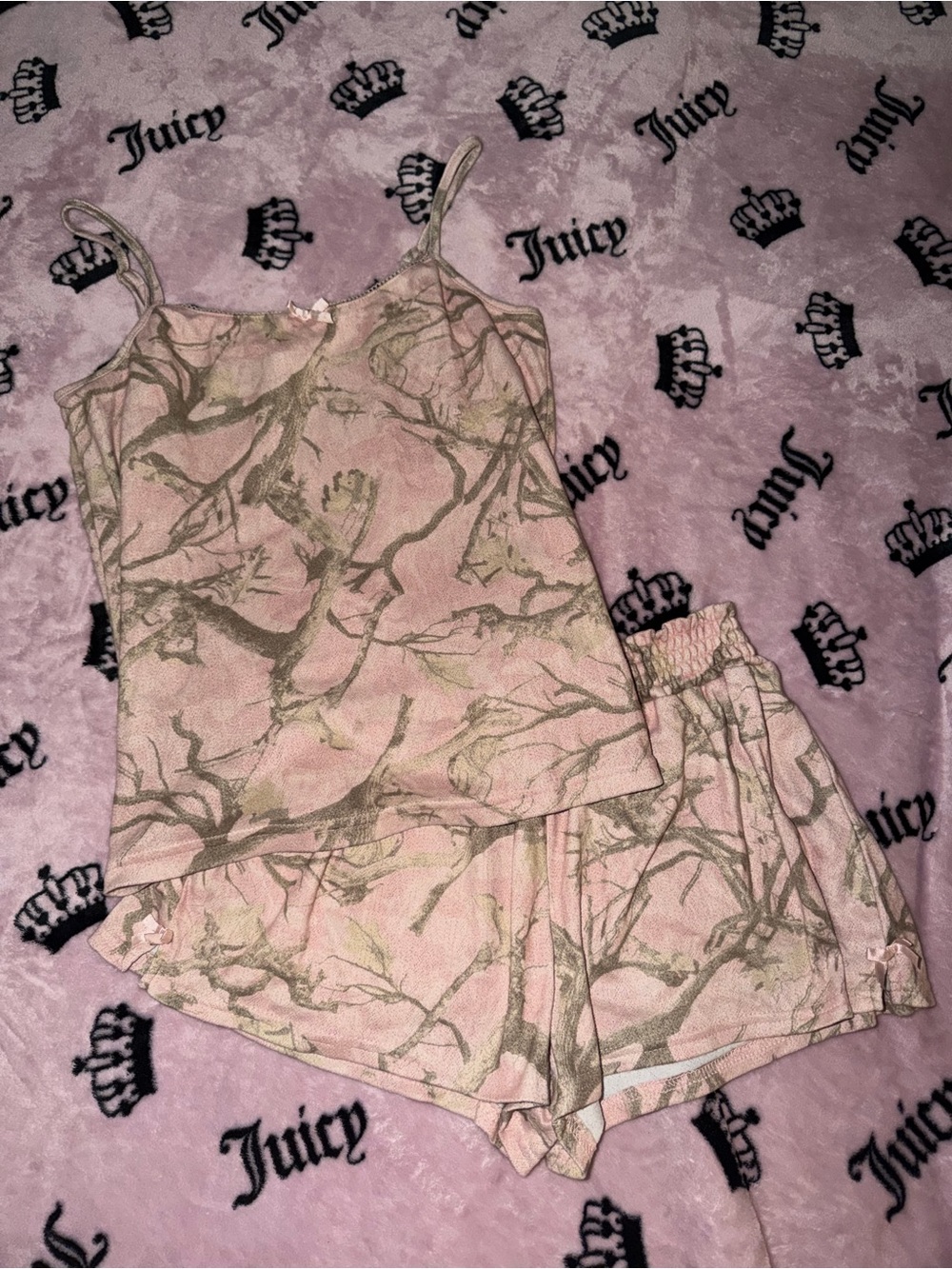 Pink Camouflage Print Cami and Short Pajama Set